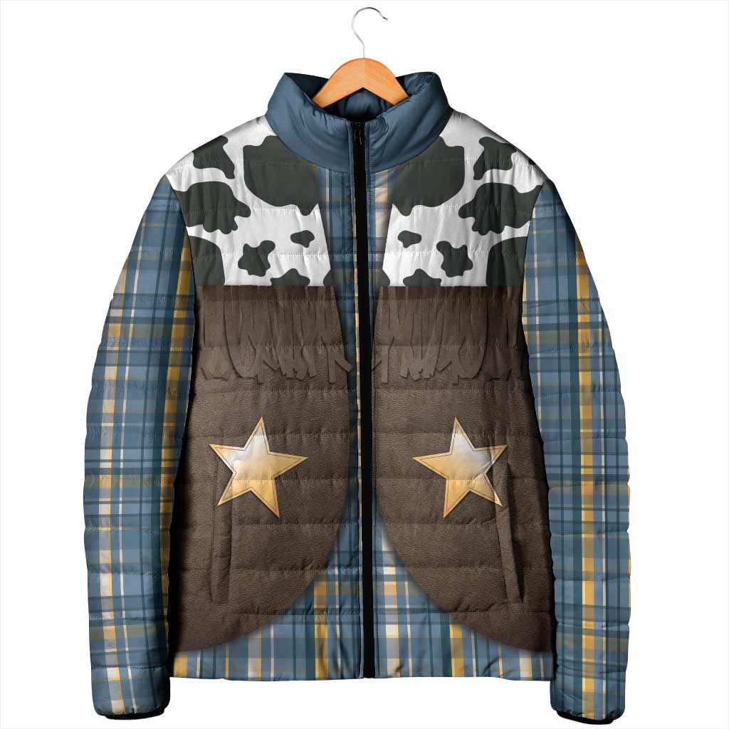 Cowboy Vest Costume Padded Jacket Blue Yellow Plaid Pattern - Wonder Print Shop