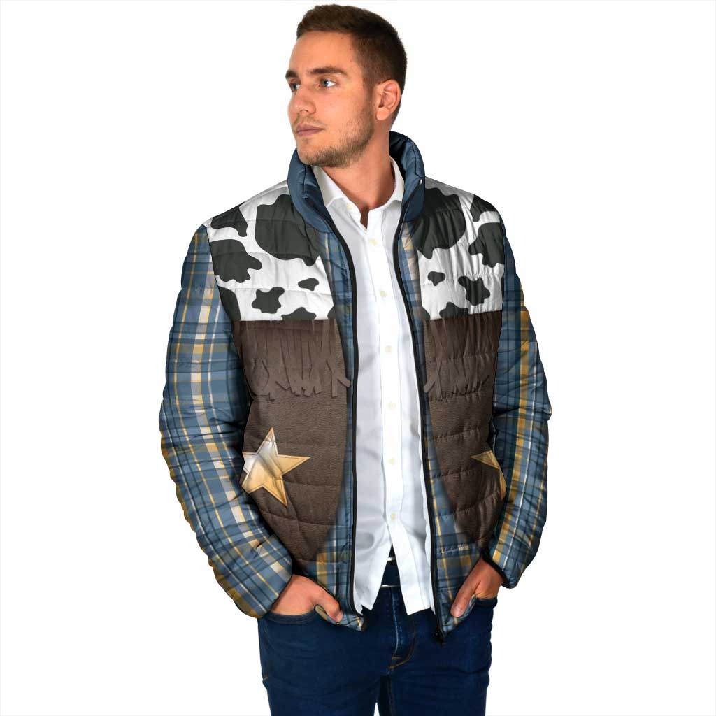 Cowboy Vest Costume Padded Jacket Blue Yellow Plaid Pattern - Wonder Print Shop