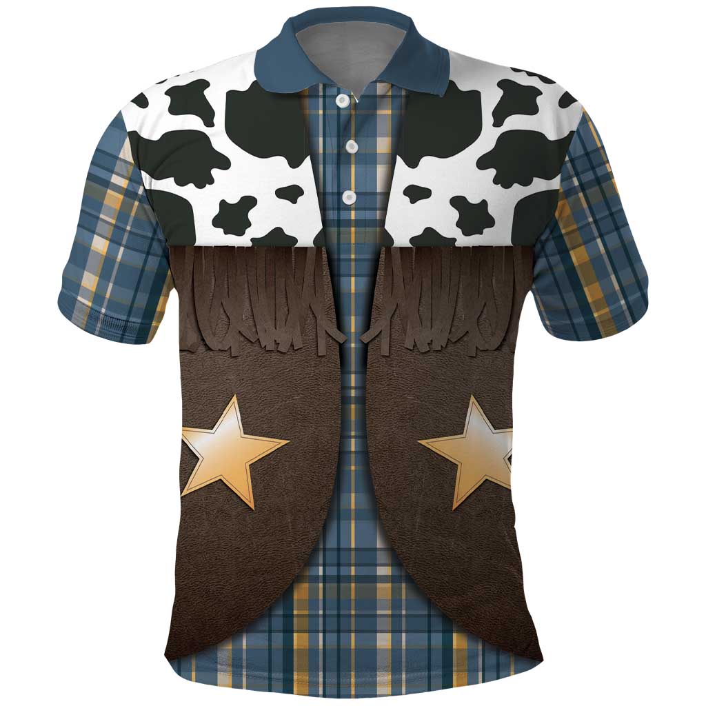 Cowboy Vest Costume Polo Shirt Blue Yellow Plaid Pattern - Wonder Print Shop
