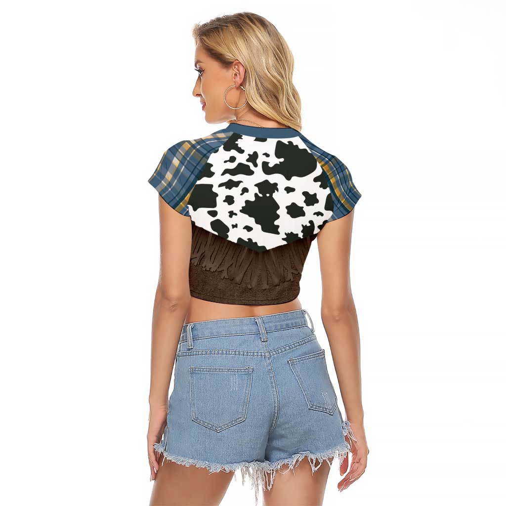 Cowboy Vest Costume Raglan Cropped T Shirt Blue Yellow Plaid Pattern - Wonder Print Shop