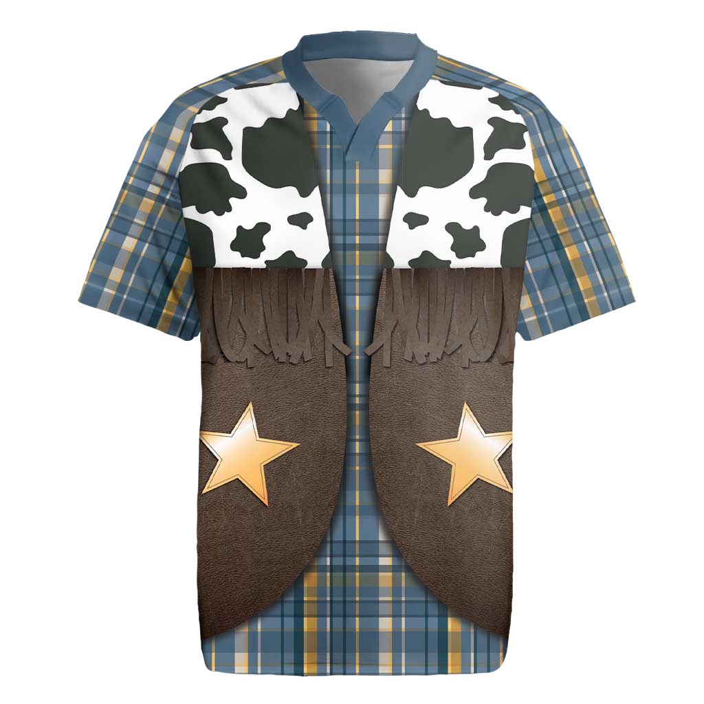 Cowboy Vest Costume Rugby Jersey Blue Yellow Plaid Pattern - Wonder Print Shop