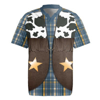 Cowboy Vest Costume Rugby Jersey Blue Yellow Plaid Pattern - Wonder Print Shop