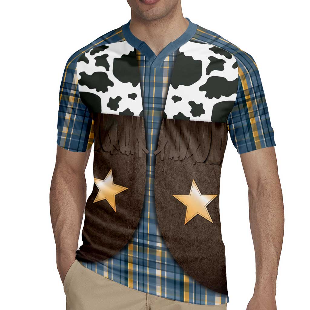 Cowboy Vest Costume Rugby Jersey Blue Yellow Plaid Pattern - Wonder Print Shop