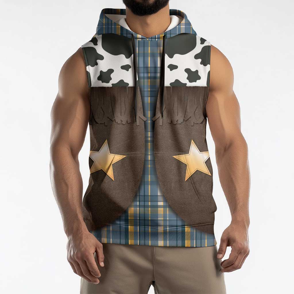 Cowboy Vest Costume Sleeveless Hoodie Blue Yellow Plaid Pattern - Wonder Print Shop