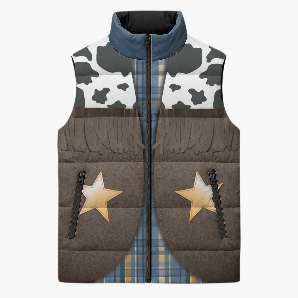 Cowboy Vest Costume Sleeveless Puffer Jacket Blue Yellow Plaid Pattern - Wonder Print Shop