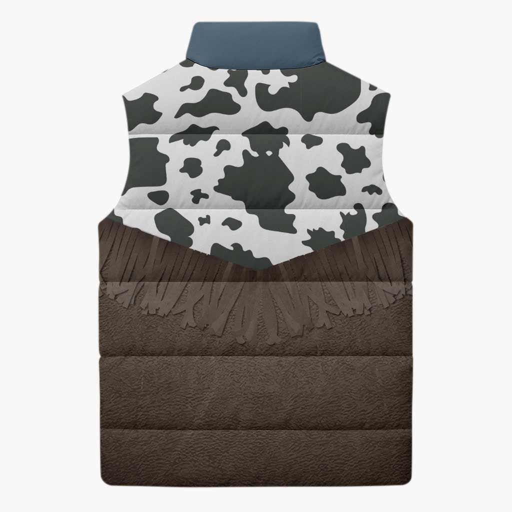 Cowboy Vest Costume Sleeveless Puffer Jacket Blue Yellow Plaid Pattern - Wonder Print Shop