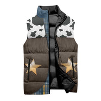 Cowboy Vest Costume Sleeveless Puffer Jacket Blue Yellow Plaid Pattern - Wonder Print Shop
