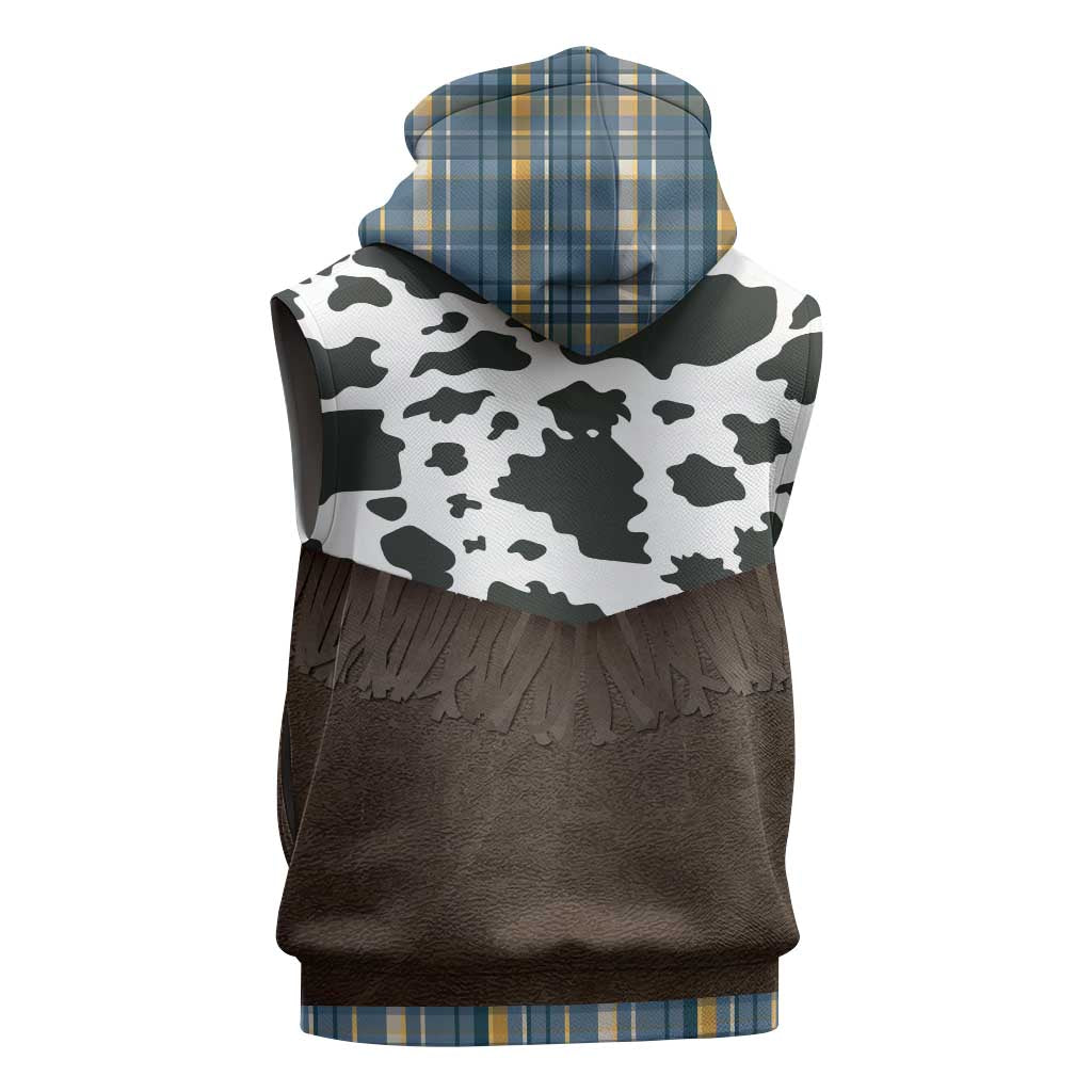 Cowboy Vest Costume Sleeveless Zip Hoodie Blue Yellow Plaid Pattern - Wonder Print Shop