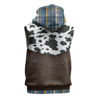 Cowboy Vest Costume Sleeveless Zip Hoodie Blue Yellow Plaid Pattern - Wonder Print Shop