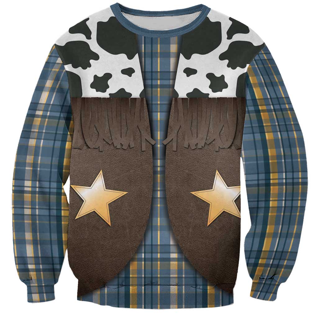 Cowboy Vest Costume Sweatshirt Blue Yellow Plaid Pattern - Wonder Print Shop
