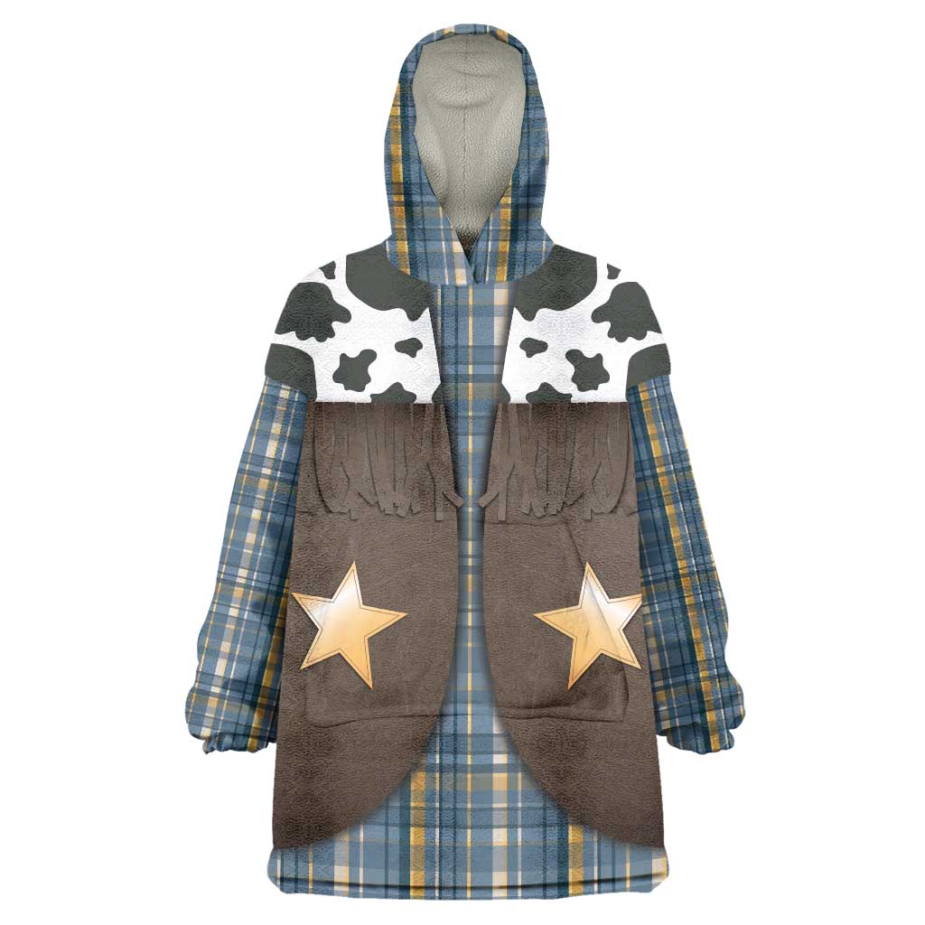 Cowboy Vest Costume Wearable Blanket Hoodie Blue Yellow Plaid Pattern - Wonder Print Shop