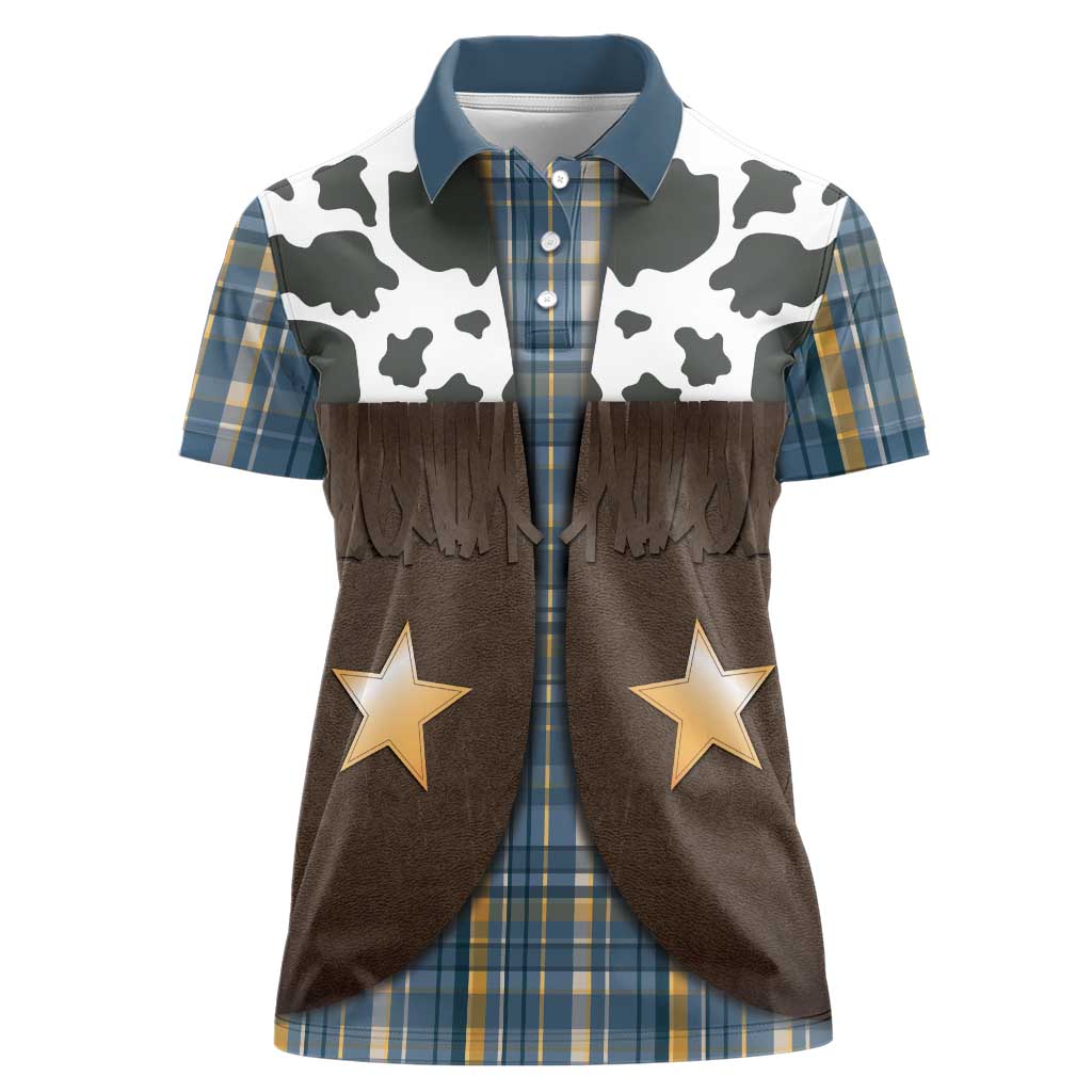 Cowboy Vest Costume Women Polo Shirt Blue Yellow Plaid Pattern - Wonder Print Shop