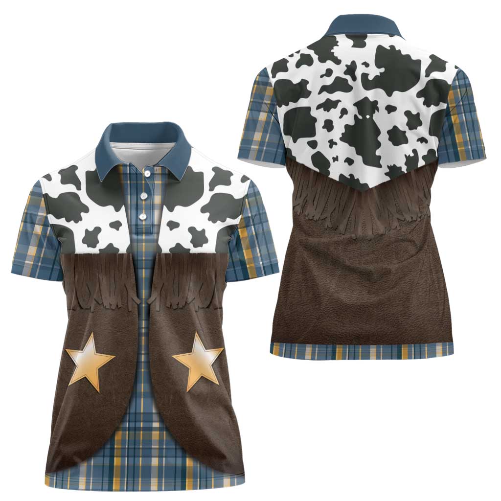 Cowboy Vest Costume Women Polo Shirt Blue Yellow Plaid Pattern - Wonder Print Shop