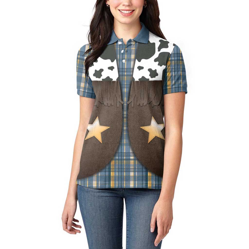 Cowboy Vest Costume Women Polo Shirt Blue Yellow Plaid Pattern - Wonder Print Shop