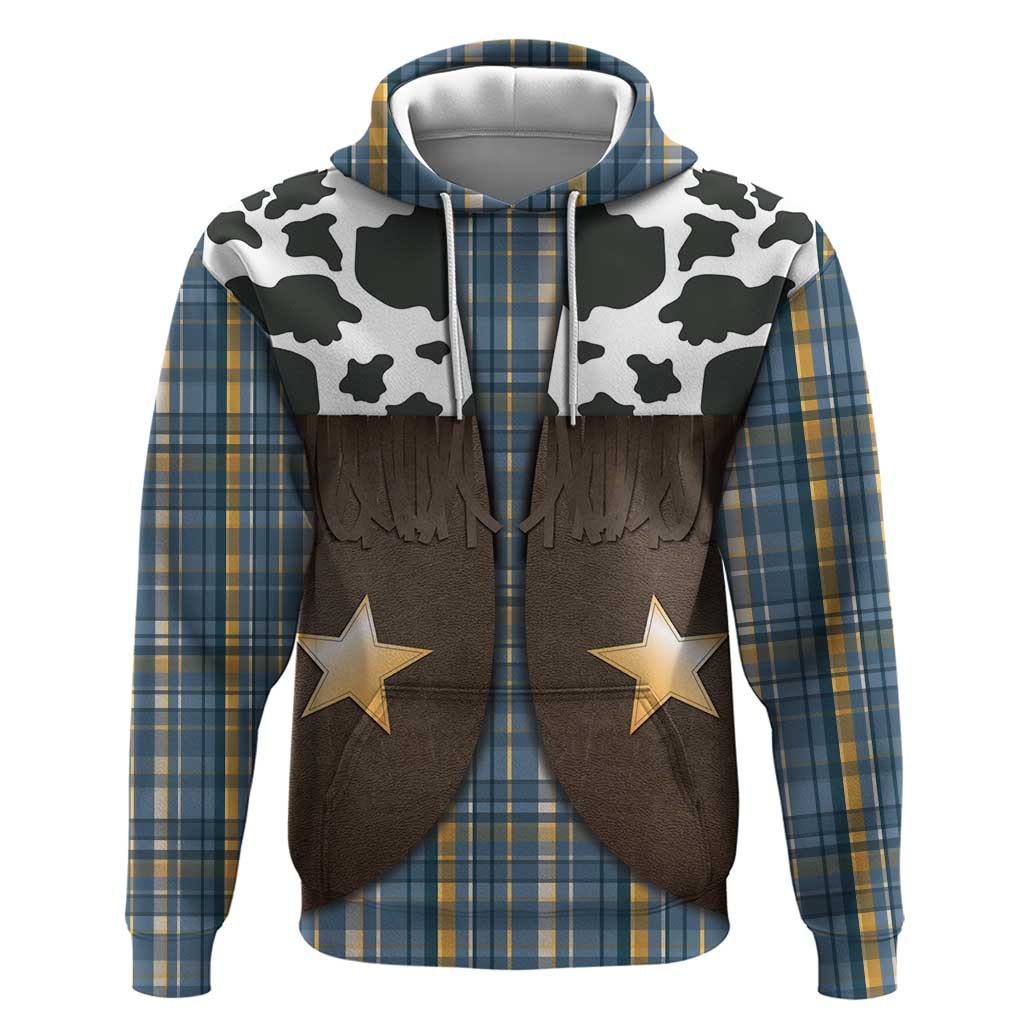 Cowboy Vest Costume Zip Hoodie Blue Yellow Plaid Pattern - Wonder Print Shop
