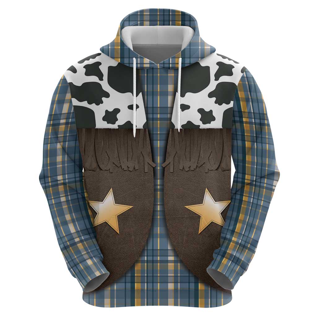 Cowboy Vest Costume Zip Hoodie Blue Yellow Plaid Pattern - Wonder Print Shop