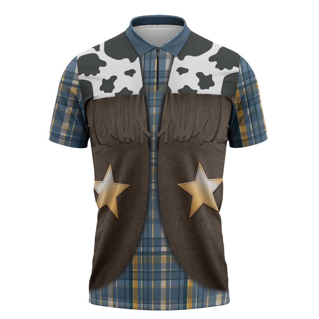 Cowboy Vest Costume Zipper Polo Shirt Blue Yellow Plaid Pattern - Wonder Print Shop