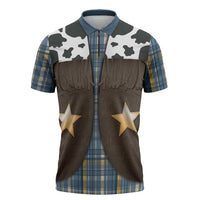 Cowboy Vest Costume Zipper Polo Shirt Blue Yellow Plaid Pattern - Wonder Print Shop