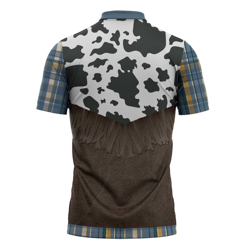 Cowboy Vest Costume Zipper Polo Shirt Blue Yellow Plaid Pattern - Wonder Print Shop