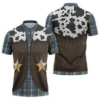Cowboy Vest Costume Zipper Polo Shirt Blue Yellow Plaid Pattern - Wonder Print Shop