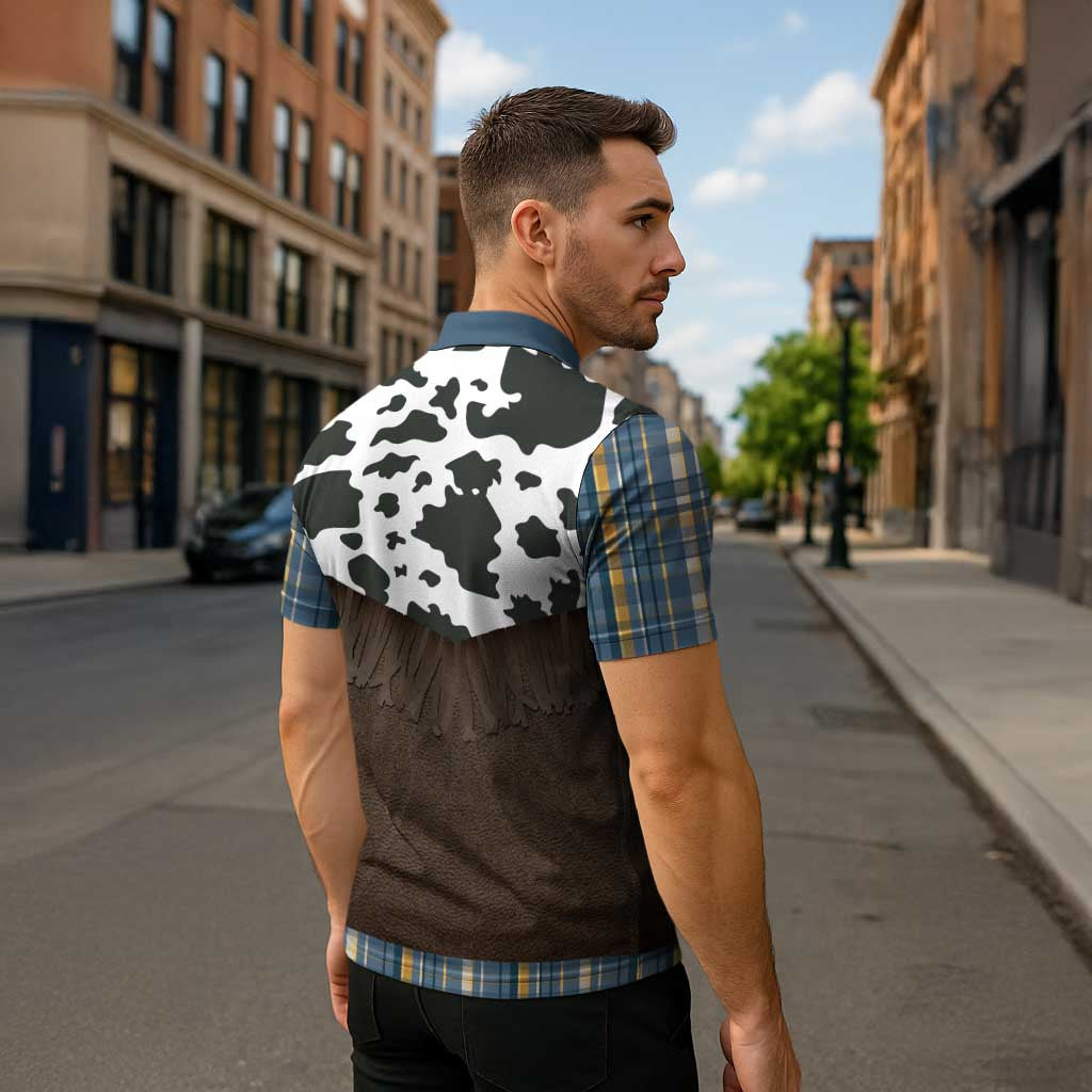 Cowboy Vest Costume Zipper Polo Shirt Blue Yellow Plaid Pattern - Wonder Print Shop