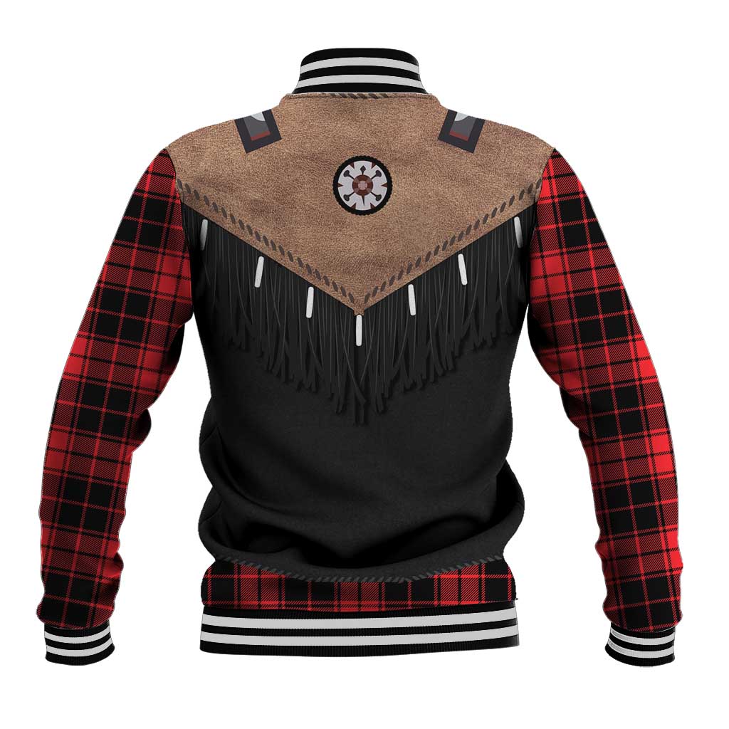 Western Cowboy Vest Style Baseball Jacket Black Red Plaid Pattern - Wonder Print Shop