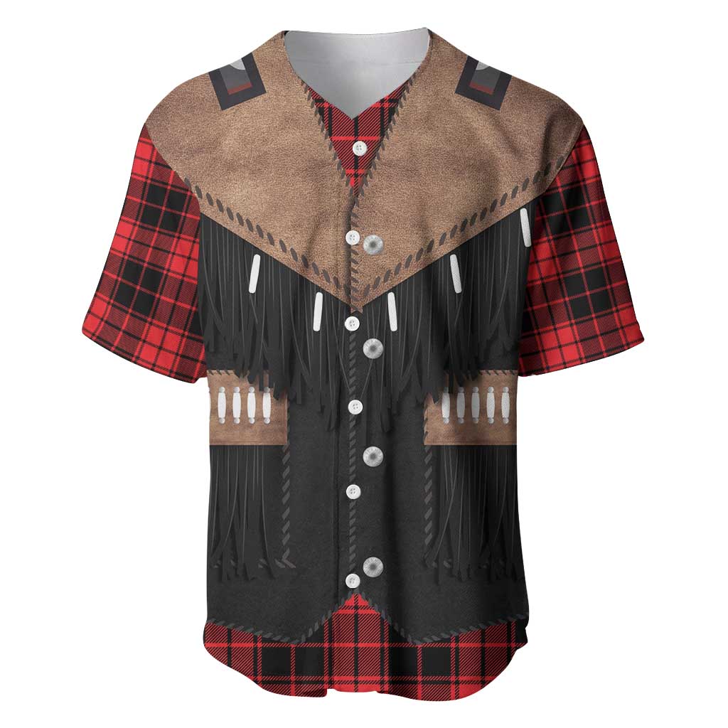 Western Cowboy Vest Style Baseball Jersey Black Red Plaid Pattern - Wonder Print Shop