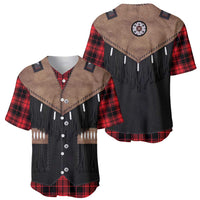 Western Cowboy Vest Style Baseball Jersey Black Red Plaid Pattern - Wonder Print Shop