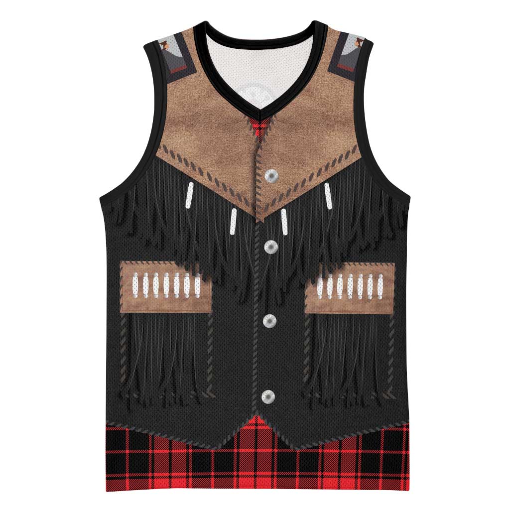 Western Cowboy Vest Style Basketball Jersey Black Red Plaid Pattern - Wonder Print Shop