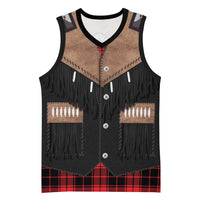 Western Cowboy Vest Style Basketball Jersey Black Red Plaid Pattern - Wonder Print Shop