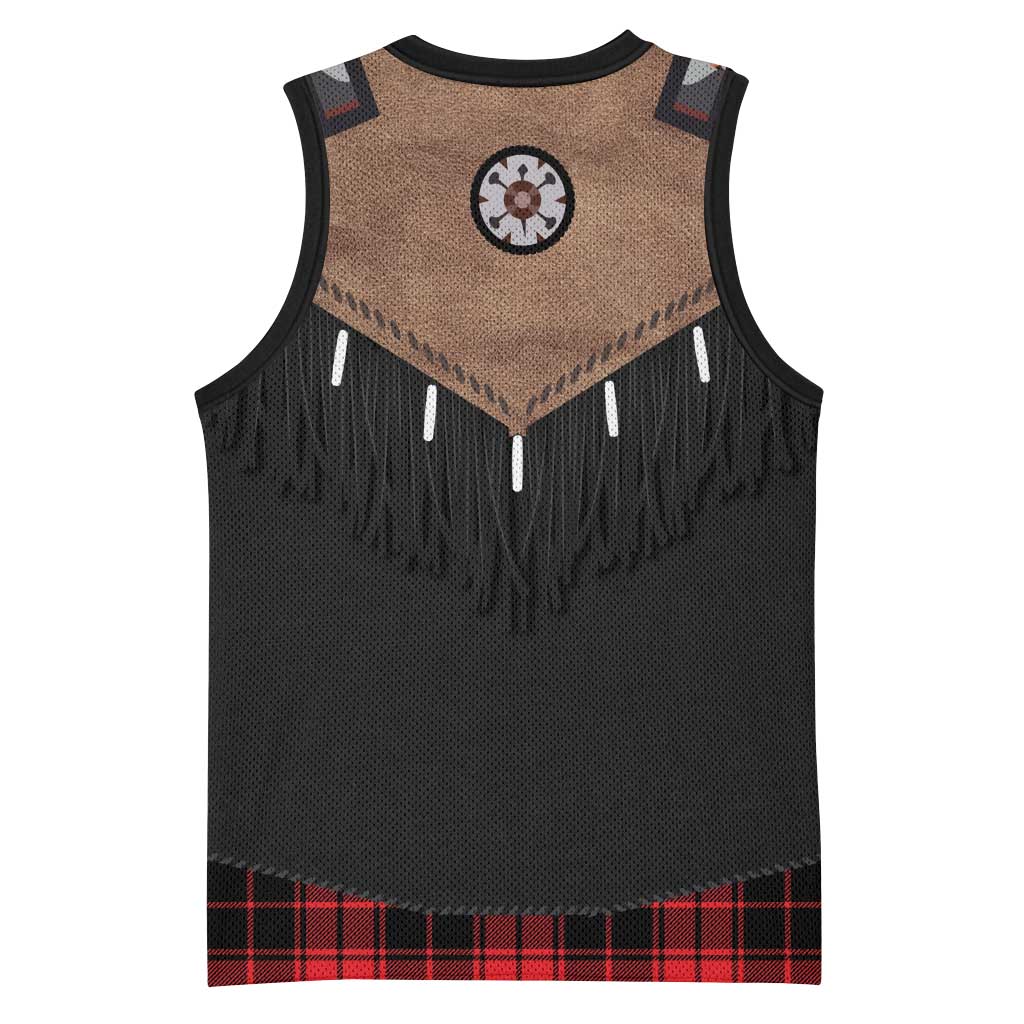 Western Cowboy Vest Style Basketball Jersey Black Red Plaid Pattern - Wonder Print Shop