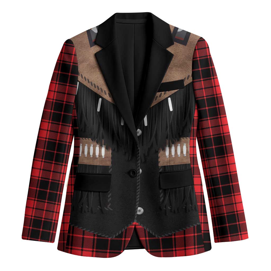 Western Cowboy Vest Style Blazer Black Red Plaid Pattern - Wonder Print Shop