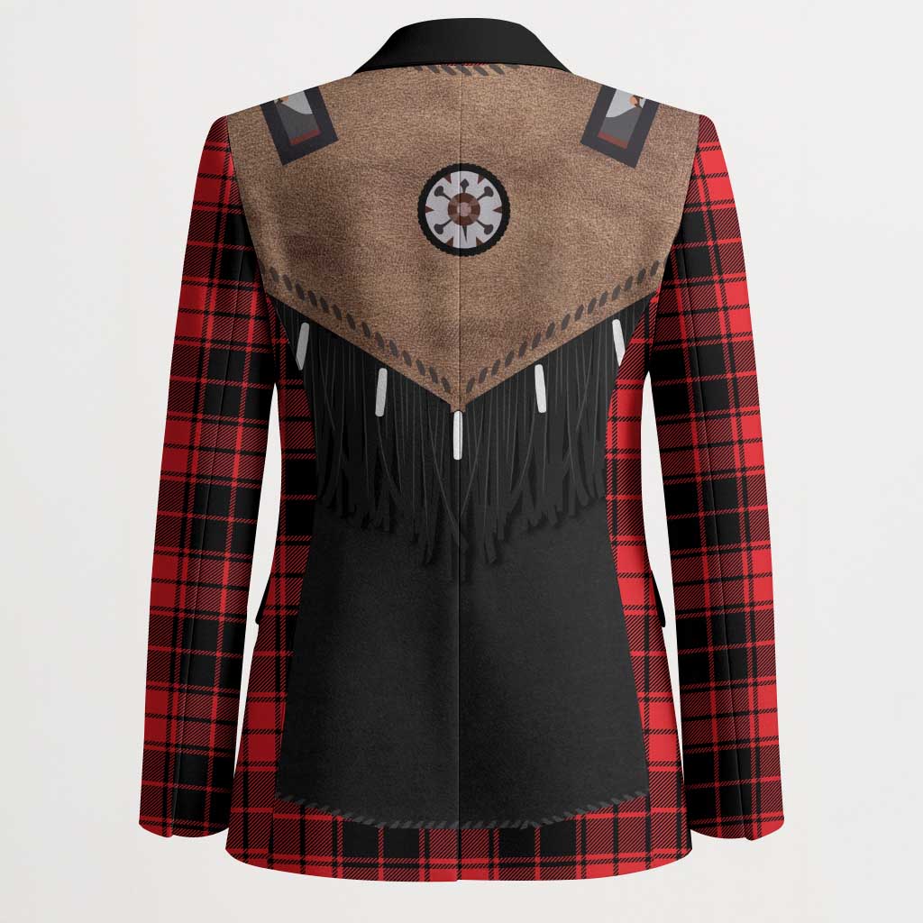 Western Cowboy Vest Style Blazer Black Red Plaid Pattern - Wonder Print Shop