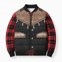 Western Cowboy Vest Style Bomber Puffer Jacket Black Red Plaid Pattern - Wonder Print Shop