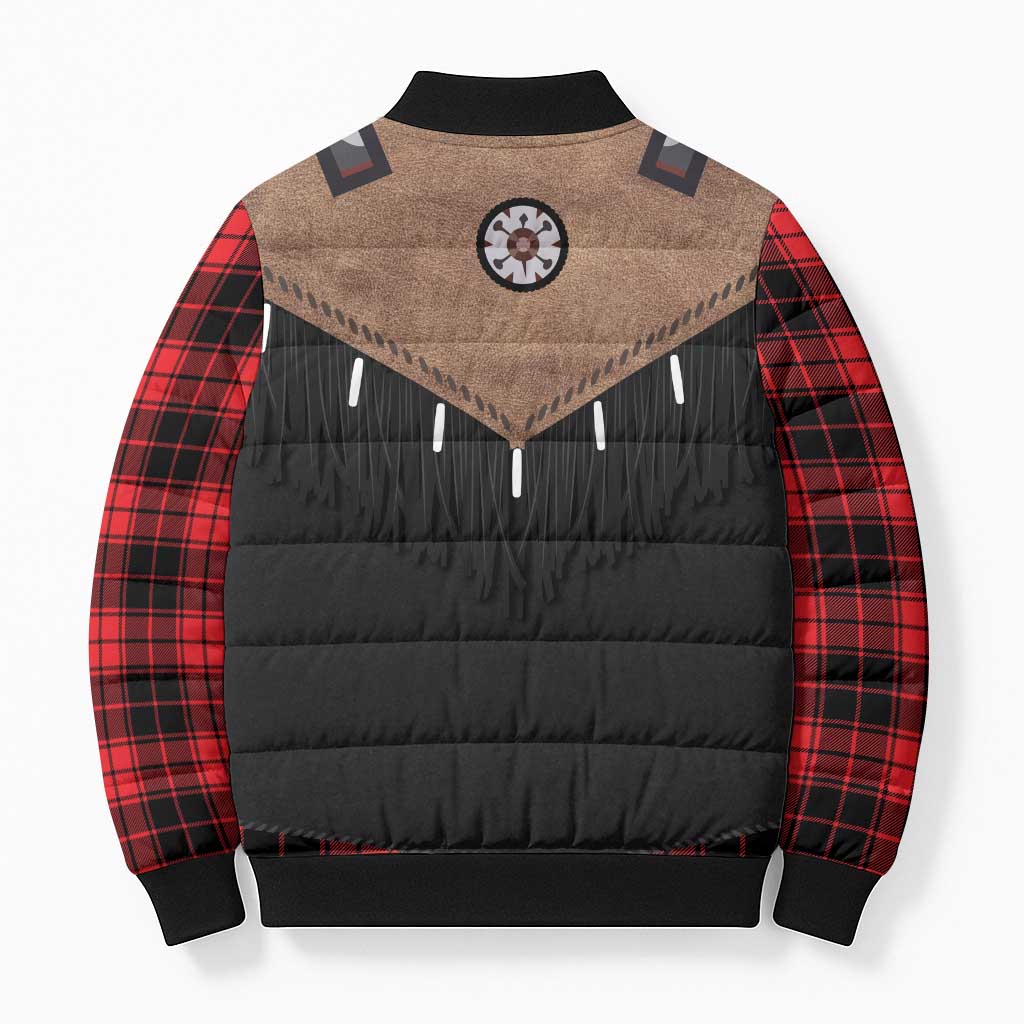 Western Cowboy Vest Style Bomber Puffer Jacket Black Red Plaid Pattern - Wonder Print Shop