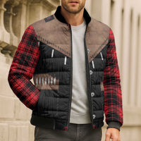 Western Cowboy Vest Style Bomber Puffer Jacket Black Red Plaid Pattern - Wonder Print Shop