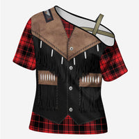 Western Cowboy Vest Style Cross Shoulder Shirt Black Red Plaid Pattern - Wonder Print Shop