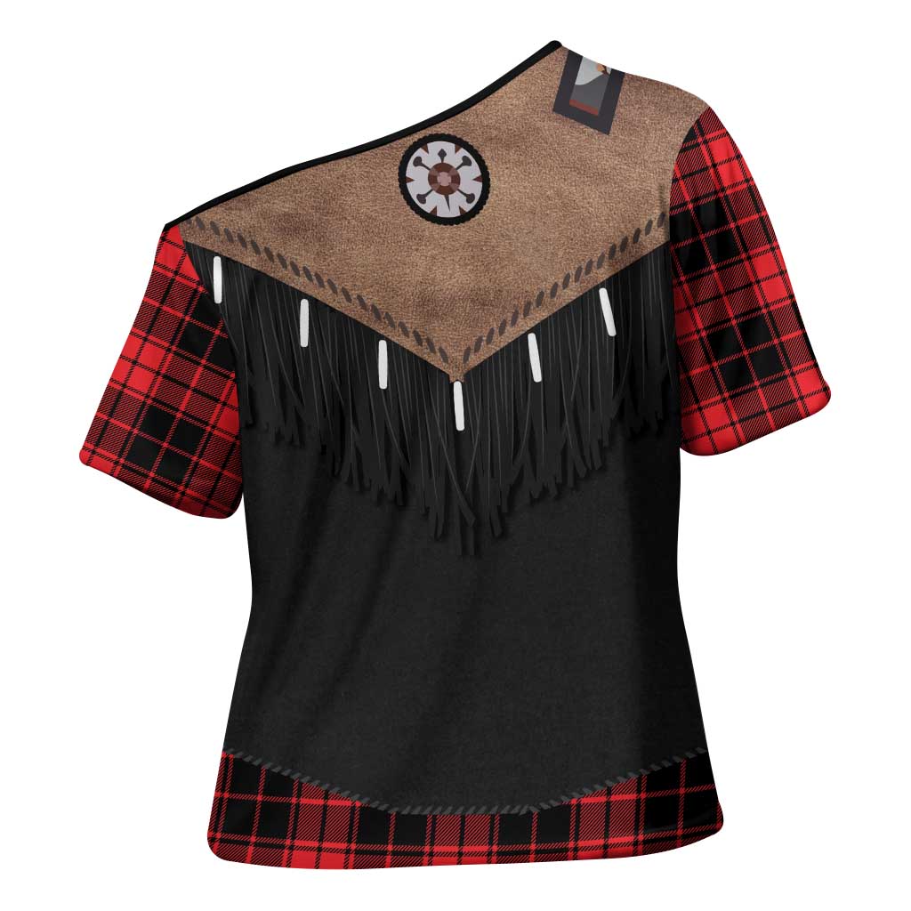 Western Cowboy Vest Style Cross Shoulder Shirt Black Red Plaid Pattern - Wonder Print Shop