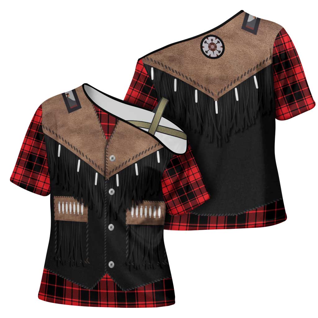 Western Cowboy Vest Style Cross Shoulder Shirt Black Red Plaid Pattern - Wonder Print Shop