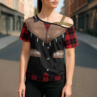 Western Cowboy Vest Style Cross Shoulder Shirt Black Red Plaid Pattern - Wonder Print Shop