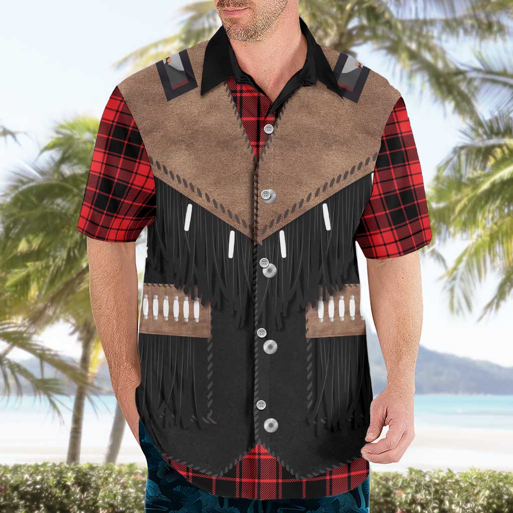 Western Cowboy Vest Style Hawaiian Shirt Black Red Plaid Pattern - Wonder Print Shop