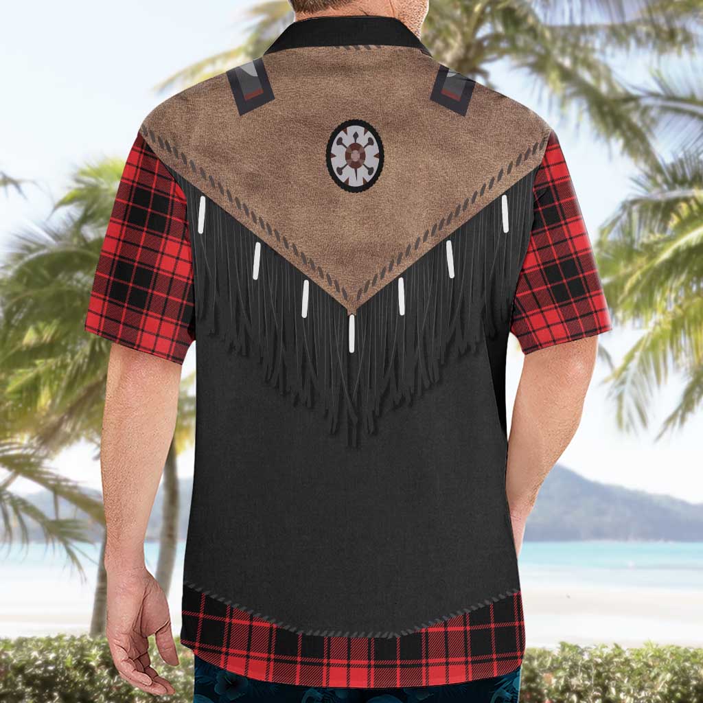 Western Cowboy Vest Style Hawaiian Shirt Black Red Plaid Pattern - Wonder Print Shop