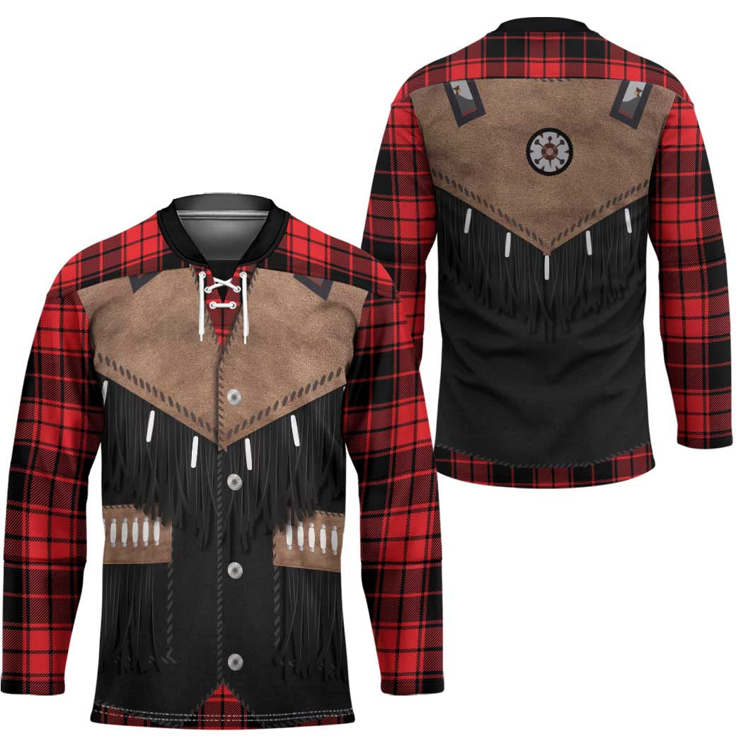 Western Cowboy Vest Style Hockey Jersey Black Red Plaid Pattern - Wonder Print Shop