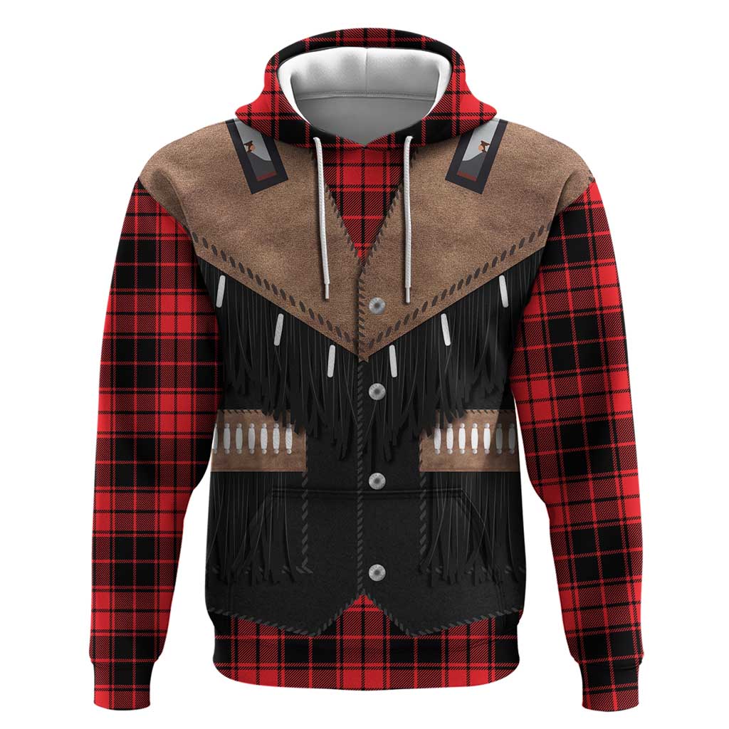 Western Cowboy Vest Style Hoodie Black Red Plaid Pattern - Wonder Print Shop