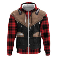 Western Cowboy Vest Style Hoodie Black Red Plaid Pattern - Wonder Print Shop