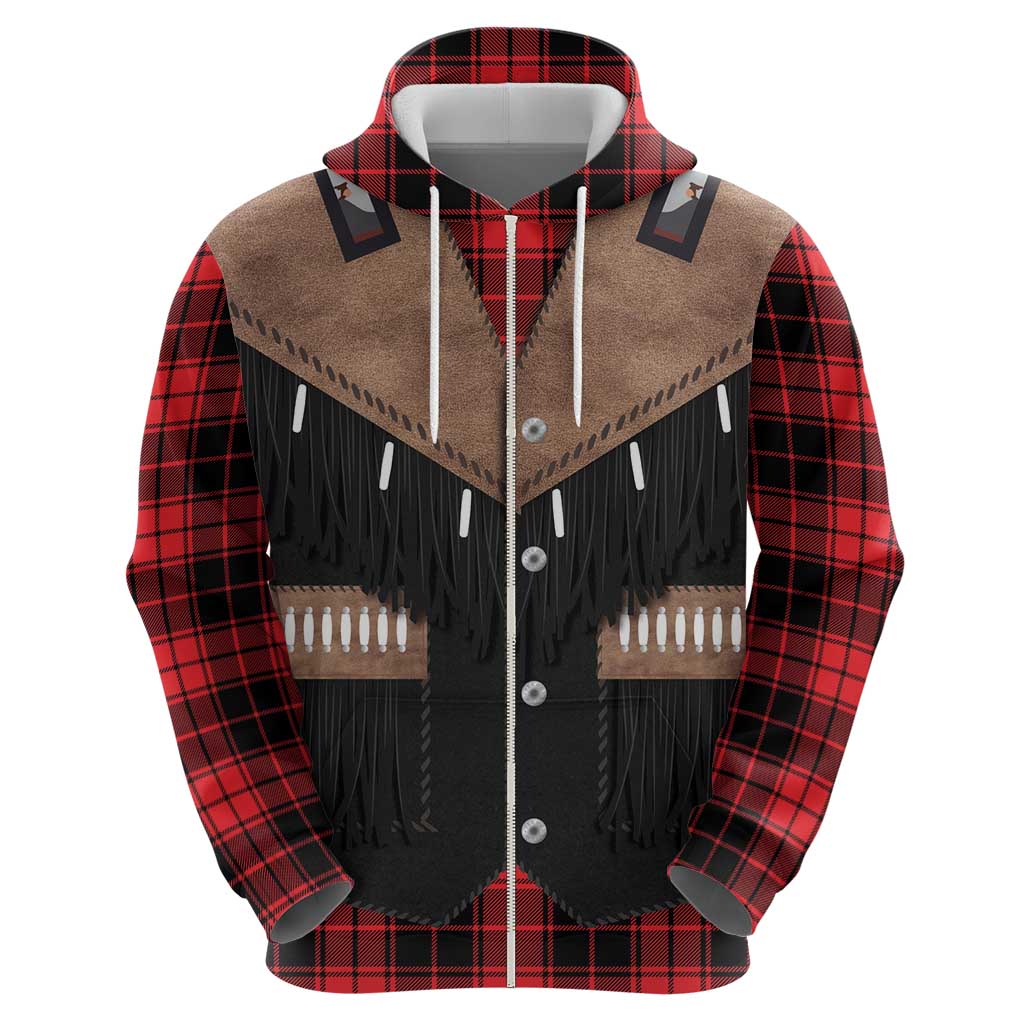 Western Cowboy Vest Style Hoodie Black Red Plaid Pattern - Wonder Print Shop