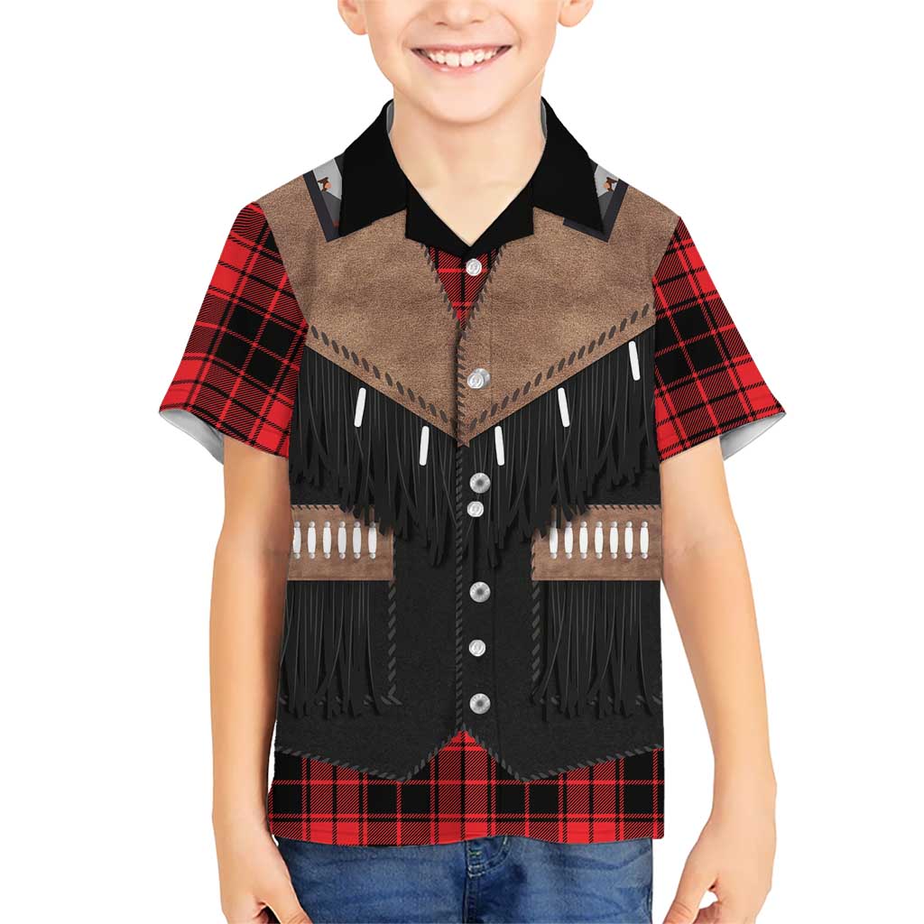 Western Cowboy Vest Style Kid Hawaiian Shirt Black Red Plaid Pattern - Wonder Print Shop