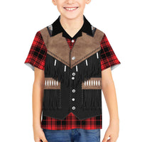 Western Cowboy Vest Style Kid Hawaiian Shirt Black Red Plaid Pattern - Wonder Print Shop