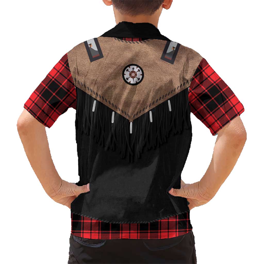 Western Cowboy Vest Style Kid Hawaiian Shirt Black Red Plaid Pattern - Wonder Print Shop