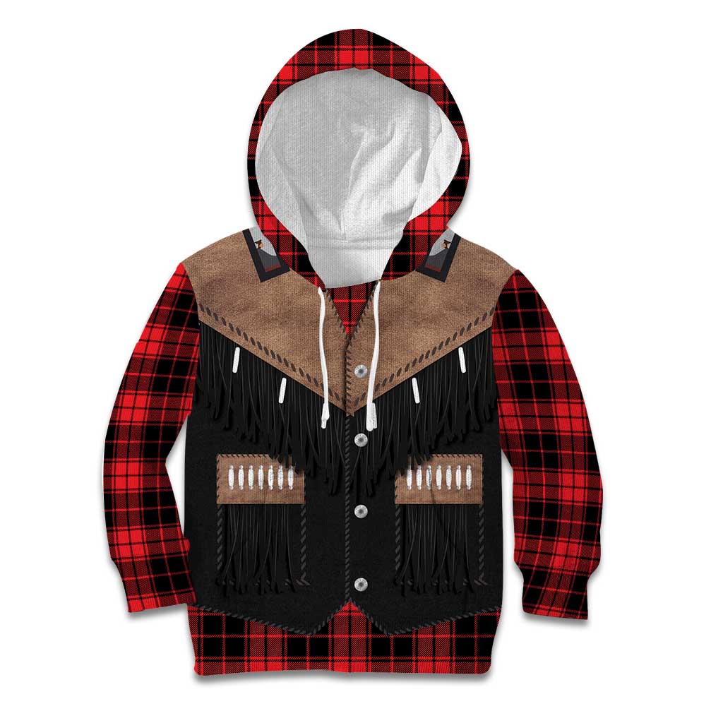 Western Cowboy Vest Style Kid Hoodie Black Red Plaid Pattern - Wonder Print Shop